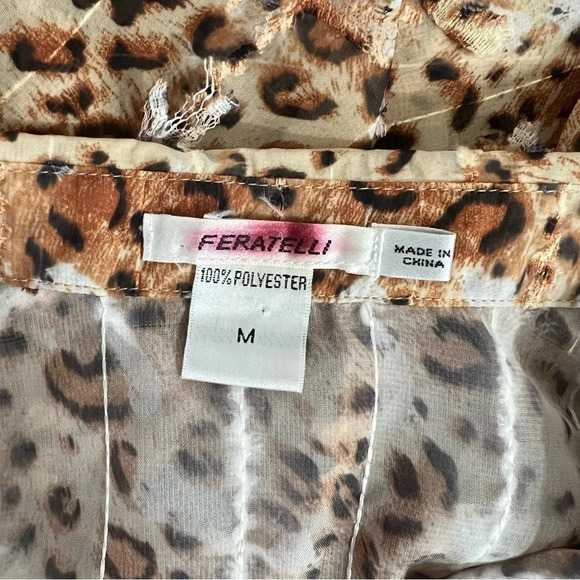 Feratelli Vintage Textured Frayed Leopard Cheetah Blouse Medium Sheer 3/4 Sleeve - Picture 10 of 10